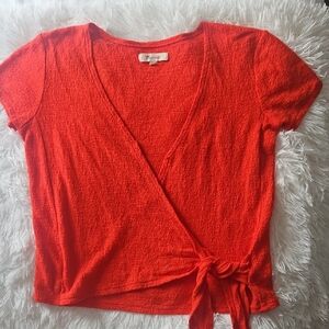 Madewell Red Puff Sleeve Wrap Blouse